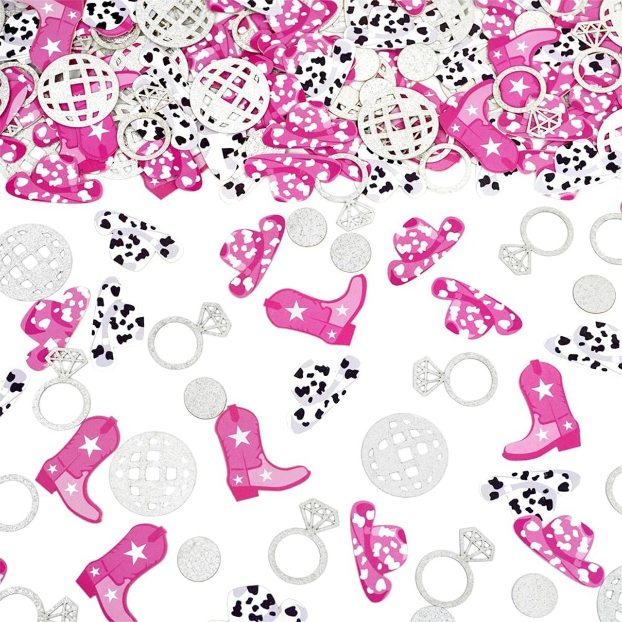 Cowgirl Disco Bachelorette Confetti, Disco Cowgirl Bachelorette Party Decorations, Glitter Disco Ball Ring and Pink Cowgirl Boot Hat Confetti for Bachelorette Bridal Shower Table Decor(100pcs)